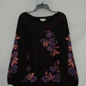 Style & Co. Floral-Print Sweater, Black/Purple Com
